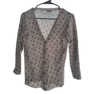 Merona Gray and White Patterned 3/4 Sleeve Cardigan - Medium